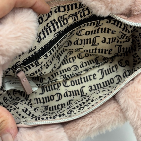 Juicy Couture Pink Mini Faux Fur Tote Bag Purse Free Love Bejeweled Fuzzy Y2K - Picture 4 of 6